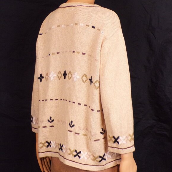 CHRISTOPHER & BANKS size L Jrs. beige (mostly) hand-embroidered cardigan sweater - Picture 6 of 16